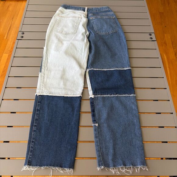 Hollister Jeans Womens 3R (26x27) Blue Patch Work Ultra High Rise Straight Leg - Picture 2 of 8